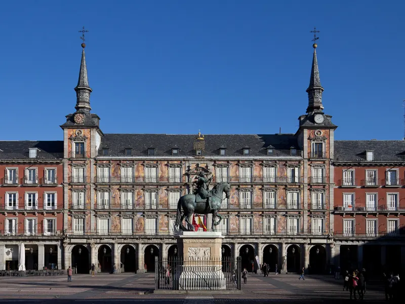 Plaza Mayor in Madrid with the statue of Philip III